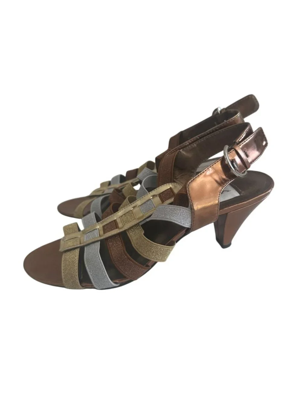 AJ VALENCI Multicolor Metallic Heels Sandals Size 8.5 - Picture 7 of 8